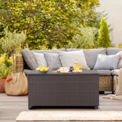 Tangkula Outdoor 50 Gallon Wicker Storage Box PE Rattan Storage Container With Lid Deck&Waterproof Liner Mix Brown