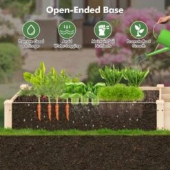 Tangkula Wooden Raised Garden Bed W/ 2 Planter Boxes Divider Open-Ended Base For Flower -Tangkula GUEST e6a9d4a8 a361 4c5c 86c1 b198e91db6d8