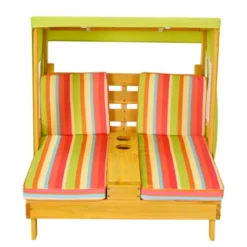 Tangkula Kids Patio Double Chaise Lounge Outdoor Wooden Recliner W/Canopy & Cup Holder -Tangkula GUEST e6ab1a79 142d 46fd b682 db5183558c4e