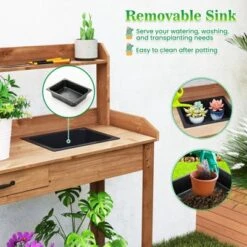 Tangkula Potting Bench Outdoor Wooden Garden Table Work Station Solid Gardening Table -Tangkula GUEST e6b20924 3c15 4ec2 8a20 7a416ab5332f