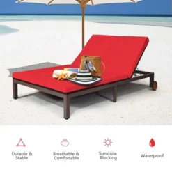 Tangkula Adjustable Patio Rattan 2 Person Recliner Lounge Chair W/ Red Cushion Wheel -Tangkula GUEST e6c7cdba 295f 4428 bc48 53248cd4f757