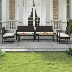 Tangkula Set Of 8 PE Rattan Patio Conversation Set Outdoor Porch Chairs Loveseat With Coffee Table And Soft Cushions Metal Frame -Tangkula GUEST e6f0e187 b96b 49c4 8b6e 762972ba35c9