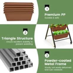 Tangkula 5-Layer Vertical Raised Garden Bed With Wheels Drainage Holes Freestanding Planter With Container Boxes Brown -Tangkula GUEST e7011ff4 1ab1 4a5b b03c ead7d183e0e4