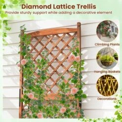 Tangkula 60" Tall Raised Garden Bed W/ Diamond Lattice Trellis Drainage Holes Outdoor -Tangkula GUEST e731e4dc d8a3 414a a294 330bb429e723