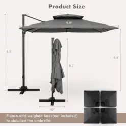 Tangkula Patio 9.5FT Square Cantilever Offset Umbrella Double Vented 360° Heavy Duty Gray -Tangkula GUEST e743994c a33c 43b1 82f1 2a5a87a59ad2