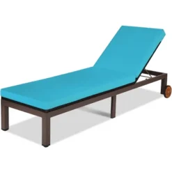 Tangkula Patio Rattan Lounge Chair Outdoor Cushioned Chaise Height Adjustable Turquoise -Tangkula GUEST e7446cf8 2b71 4b97 9260 d8461746f689
