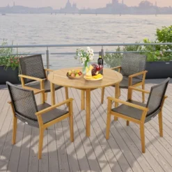 Tangkula Outdoor Rattan Chair Set Of 4 Patio PE Wicker Dining Chairs W/ Sturdy Acacia Wood Frame -Tangkula GUEST e753e50a 197b 4051 bd5f fe4ba459061a