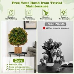 Tangkula 22" Artificial Boxwood Topiary Ball Tree 2 Pack Faux Bushes Plants With Orange Fruits & Cement Flower Pot -Tangkula GUEST e7774110 4016 4cb0 aac8 073e1f390e6d