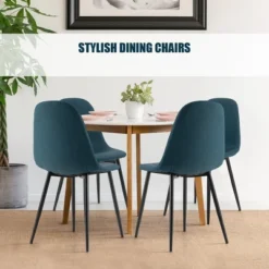 Tangkula Dining Chairs Set Of 2 Upholstered Fabric Chairs W/Metal Legs For Living Room Blue -Tangkula GUEST e7a0e71c 5893 4d3b b909 3ed75ff7eb7c