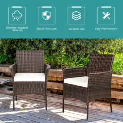 Tangkula Outdoor 2 PCS Rattan Dining Chair Patio Cushioned Arm Chair W/Zipper Brown -Tangkula GUEST e7ad482f bdaa 4b5a ac83 0318baca812f