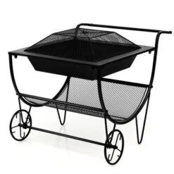 Tangkula 21.5" Fire Pit & Firewood Log Rack Outdoor Square Firepit & Firewood Holder With Spark Screen Rolling Wheels -Tangkula GUEST e80efede a803 4c55 abbf 5316aa75c1aa