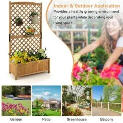 Tangkula 71" Tall Raised Garden Bed Wooden Planter W/ Trellis For Flower Climbing Plant -Tangkula GUEST e83ce5c6 3f4e 43cc a9aa 7c42acb25490