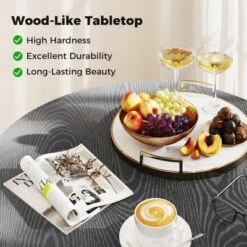 Tangkula 34 Inch Round Patio Bistro Table W/ Wood-Like Top & X-Shaped Legsfor Outside -Tangkula GUEST e83df9da 0e7a 4e37 839f 37fa161b4269