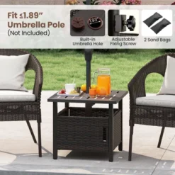 Tangkula Outdoor Side Table W/ 1.93"Umbrella Hole Patio Umbrella Stand W/ 2 Sand Bags -Tangkula GUEST e8921bd3 4185 472a 824a 1beab839b450