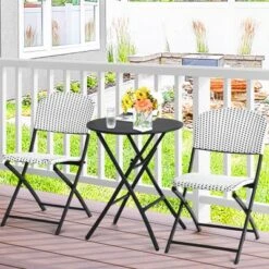 Tangkula 3PCS Patio Rattan Furniture Set Outdoor Chairs & Coffee Table Wicker Bistro Table Set For Balcony Lawn Garden