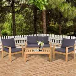 Tangkula 8PCS Cushioned Wooden Conversation Set Patio Outdoor Furniture Set -Tangkula GUEST e8d82597 e272 4929 97c2 a8bdb7df6b2f
