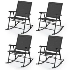 Tangkula 4pcs Patio Folding Rocking Chair Heavy-Duty Metal Frame Rockers Outdoor -Tangkula GUEST e8e21016 e9aa 4e27 9592 af8c13460c92