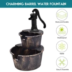 Tangkula 2 Tier Barrel Waterfall Fountain Barrel Water Fountain Pump Outdoor Garden -Tangkula GUEST e8f5b4f0 03e1 437d 93ce 0b6ec2e746c2