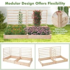 Tangkula Raised Garden Bed With 3 Trellises Outdoor Wood Planter Box With Divided Compartments -Tangkula GUEST e90d3b83 99e2 4683 9cf1 728f4745921b