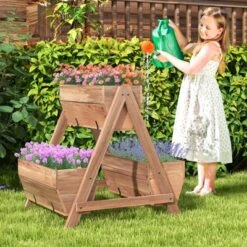 Tangkula Vertical Raised Garden Bed Wood Tiered Stand W/ 3 Planter Containers Drainage Holes For Herbs Growing 21” X 8” X 8.5”/40” X 10” X 8.5” -Tangkula GUEST e9167892 c380 4835 80b7 2be7bd234040