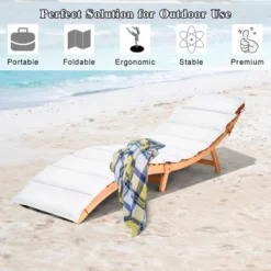 Tangkula Folding Wood Lounge Outdoor Wooden Chaise Chair With Cushion -Tangkula GUEST e9803553 2ca9 4b96 a9a9 642ebb1a58eb