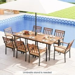 Tangkula 8-Person Outdoor Dining Table 79 Inch Acacia Wood Patio Table With Umbrella Hole Metal Legs & Adjustable Foot Pads -Tangkula GUEST e98e30fb ce05 4524 a750 f45ec04fa5df