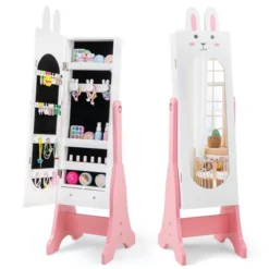 Tangkula Kids Jewelry Armoire Cabinet Free-Standing Full Length Mirror With Storage And 4 Tilt Angles -Tangkula GUEST e990be98 95cf 42cb 8659 d005e4bb3ac5
