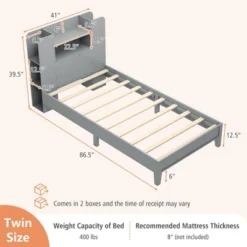 Tangkula Twin Size Bed Frame Wooden Platform Bed Kids Bed Frame W/ Bookcase Headboard -Tangkula GUEST e9920651 cc47 4b82 8ada 98853ee9add6