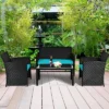 Tangkula 4 Piece Outdoor Patio Rattan Furniture Set Turquoise Cushioned Seat For Garden, Porch, Lawn