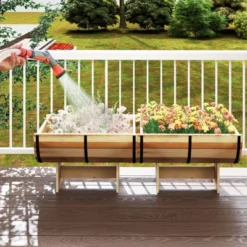 Tangkula 1/2 Pack Rustic Half Barrel Planters Wooden Flower Boxes With Acacia Wood Frame -Tangkula GUEST e9bf59f0 f23f 4d84 9ea8 d9886b29f6f5