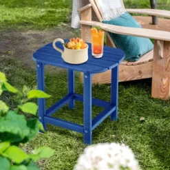 Tangkula 2 PCS 18" Patio Side Table Weather Resistant Adirondack Table Outdoor Chairside End Tables Waterproof HDPE Navy