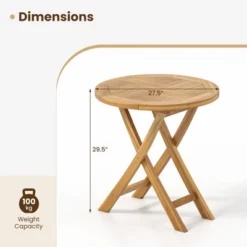 Tangkula Patio Teak Wood Dining Table 27.5" Round Side Table W/ Slatted Tabletop -Tangkula GUEST e9c87423 a028 420e aa31 e71dbbf6d798