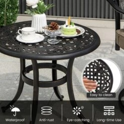 Tangkula Cast Aluminum Patio Table 24"Outdoor Round Side Table Anti-Rust Coffee Bistro Table -Tangkula GUEST ea268777 2cbf 4f0c af12 608614700a40