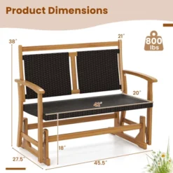 Tangkula Patio Rattan Glider Bench Swing Gliding Rocker For 2 W/ Acacia Wood Frame -Tangkula GUEST ea3e8388 5f97 4169 8d5b 66e690450d46