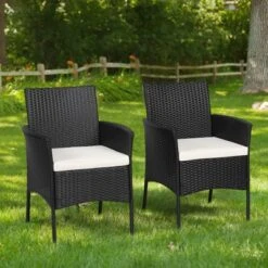 Tangkula Outdoor 2 PCS Rattan Dining Chair Patio Cushioned Arm Chair W/Zipper Black -Tangkula GUEST ea776836 f986 4e72 baea efb68cb0819e