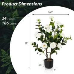 Tangkula 2-Pack 38" Artificial Camellia Tree Faux Floral Plant For Decoration White -Tangkula GUEST ea7eba54 4f8b 4ce8 9045 308df02a641b