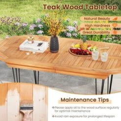 Tangkula 71" Patio Dining Table 6 Person Large Oval Table W/ Teak Wood Tabletop -Tangkula GUEST ea8a9c23 85ca 4d58 9ef9 9141567a8bc9