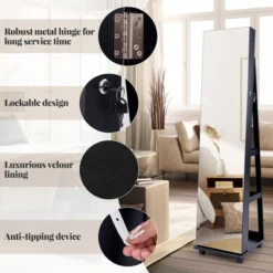 Tangkula 64" Jewelry Cabinet Armoire W/ 3-Color Lights Adjustable Shelves & Wheels -Tangkula GUEST eae4bd46 9029 497c a6d9 1b441a189b1f