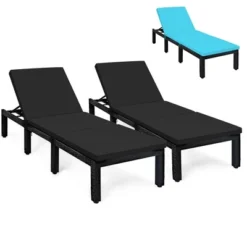 Tangkula 2PCS Adjustable Rattan Patio Chaise Lounge Chair Couch W/ Black & Turquoise Cushion -Tangkula GUEST eb3fe838 3b92 47a6 9cd6 ebb70f349c9c