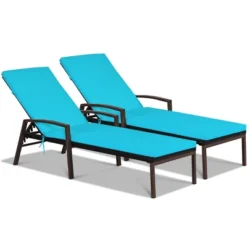 Tangkula 2PCS Patio Rattan Wicker Lounge Chair Back Adjustable Recliner Chaise W/Turquoise Cushion -Tangkula GUEST eb8915ac 047b 4e0d 97cb d1d5401adcfb