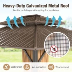 Tangkula 14 X 12 FT Hardtop Gazebo W/ Netting Heavy-Duty Double-Roof Galvanized Metal Top -Tangkula GUEST eba1848d 1ae9 47c3 b8b7 fed55231dde3