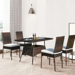 Tangkula 5PCS Rattan Patio Dining Table & Chair Set Outdoor Furniture Set W/ Cushion -Tangkula GUEST eba28c65 c5b2 4236 b9ec 663d6b099ce1