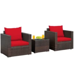 Tangkula 3PCS Patio Rattan Furniture Set With 2 Cushioned Sofas & Coffee Table For Outdoor Turquoise/Black/Navy/Red/Brown -Tangkula GUEST ebaf478a 35e5 4c5e 83d3 75c61b26b16d