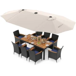 Tangkula 11 PCS Patio Dining Set W/ 15ft Double-Sided Patio Umbrella (Base Included) -Tangkula GUEST ebdddbb5 7a34 4b88 a984 60fe4591e848