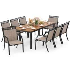 Tangkula 9-Piece Outdoor Patio Furniture W/ Large Wooden Tabletop & Umbrella Hole -Tangkula GUEST ebe5501c 5412 4cdc b7ad 4fcf242262cc