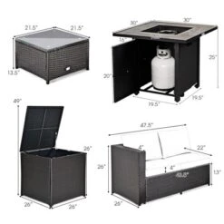 Tangkula 5-Piece Patio Furniture Set With 30 Inches Gas Fire Pit Table Outdoor PE Wicker Sectional Sofa Set With Cushions Red/Beige/Navy/Turquoise -Tangkula GUEST ebf100e4 14a9 4ac7 a2be b033a74d193e