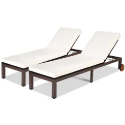 Tangkula 2PCS Patio Adjustable Rattan Recliner Chaise Lounge Chair W/ Cushion Wheels -Tangkula GUEST ec28c773 546c 4aa3 a633 66ba184e0f4a