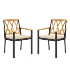 Tangkula Patio Dining Chairs Set Of 2 Metal Outdoor Chairs W/ Removable Padded Cushions -Tangkula GUEST ec8c04bd 84f3 4abd 8119 3db3830bfd32