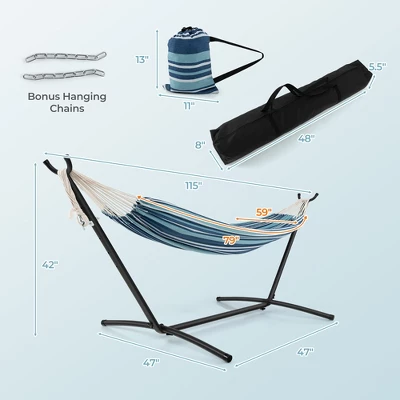 Tangkula Portable Indoor Outdoor 2-Person Double Hammock Set W/ Stand And Carrying Cases 10 Tangkula Portable Indoor Outdoor 2-Person Double Hammock Set W/ Stand And Carrying Cases - Image 8