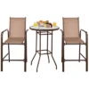 Tangkula 3PCS Patio Bar Set Outdoor Bistro Set W/ 2 Stools & 1 Tempered Glass Table Brown -Tangkula GUEST ed0adf1a 3f02 4173 b37d f7d8cd4a083d